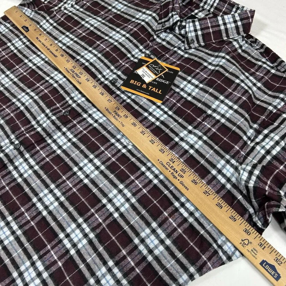 Mountain Ridge Shirt Mens 3XL Big Red Plaid Flannel Long Sleeves Button Up NWT